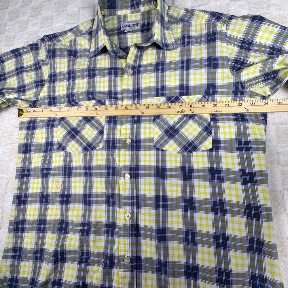 Carhartt Men's Short Sleeve Yellow and Gray‎ Button Up Shirt Size Large - Picture 9 of 11